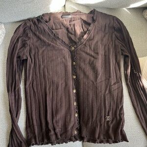 Brown Long Sleeve Chanel Button-Up Top